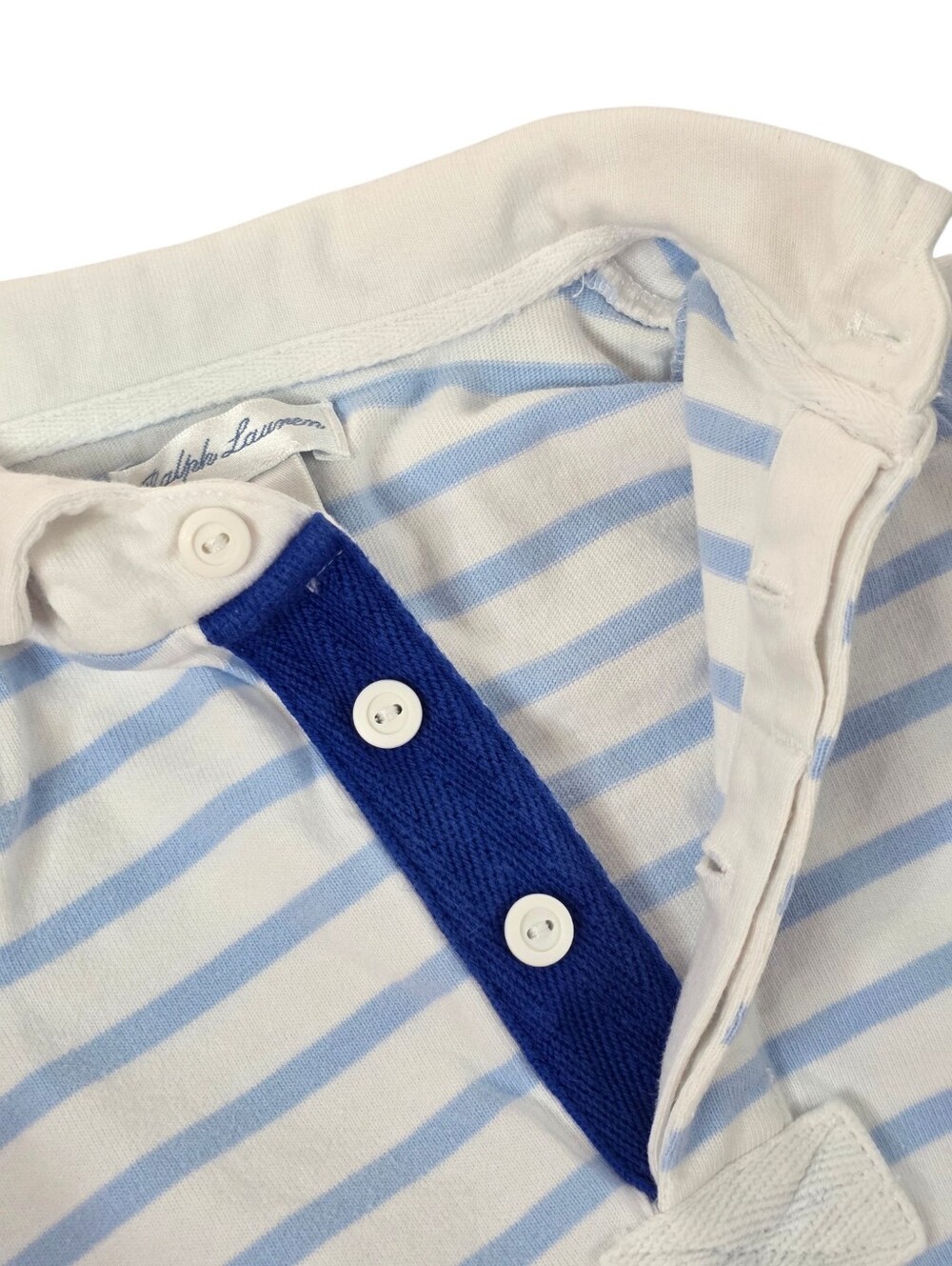 Ralph Lauren Baby Boy Striped Polo Romper Jumpsuit Blue White 3M Cotton Preppy - Picture 2 of 8